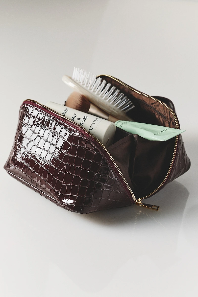 By Anthropologie Top Handle Croc Cosmetic Bag