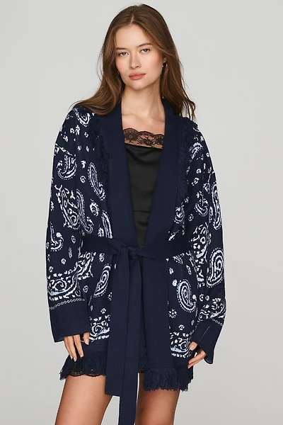Flat White Fringe Wrap Cardigan Sweater