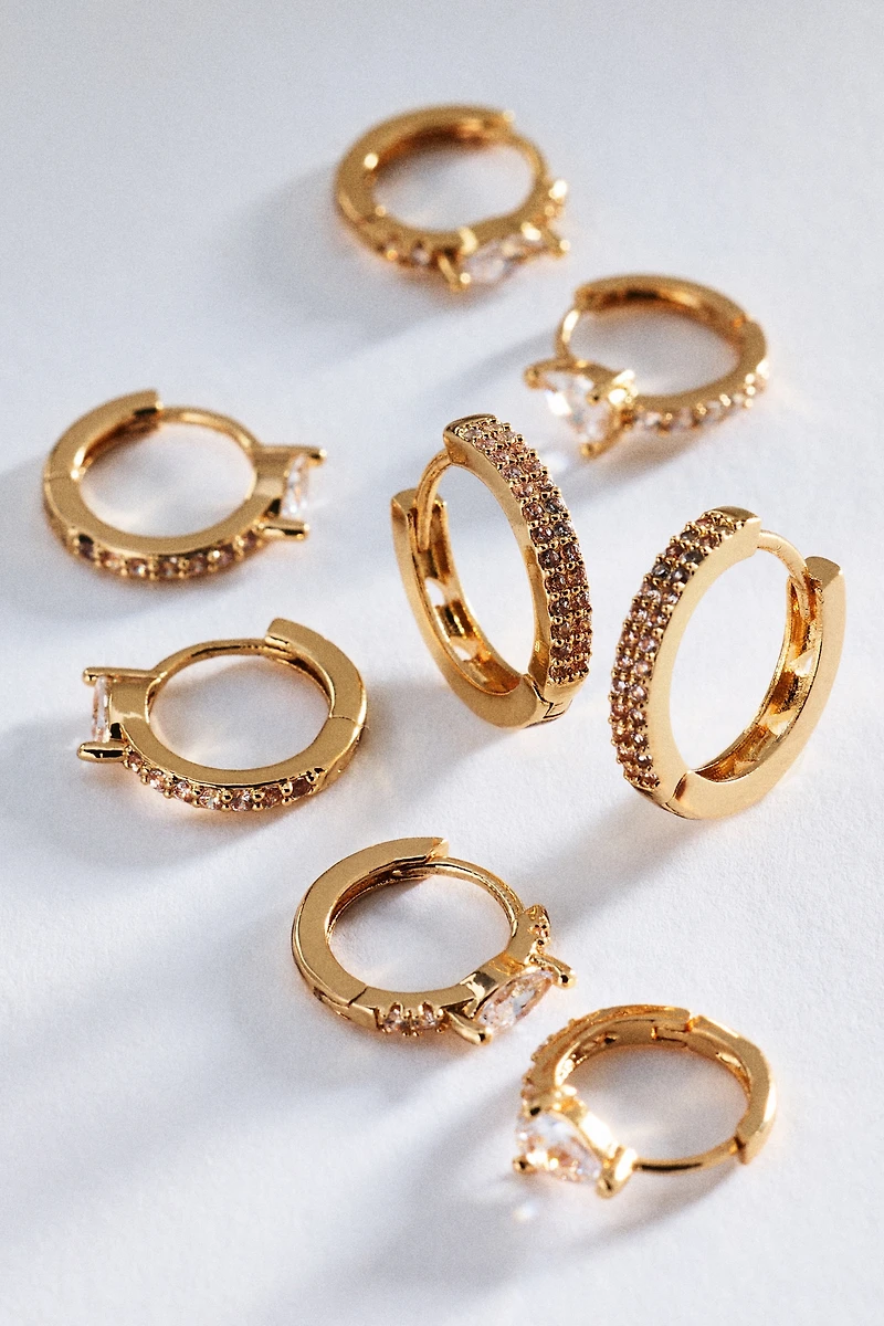 Crystal Huggie Hoop Earrings, Set of 4