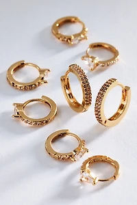 Crystal Huggie Hoop Earrings, Set of 4