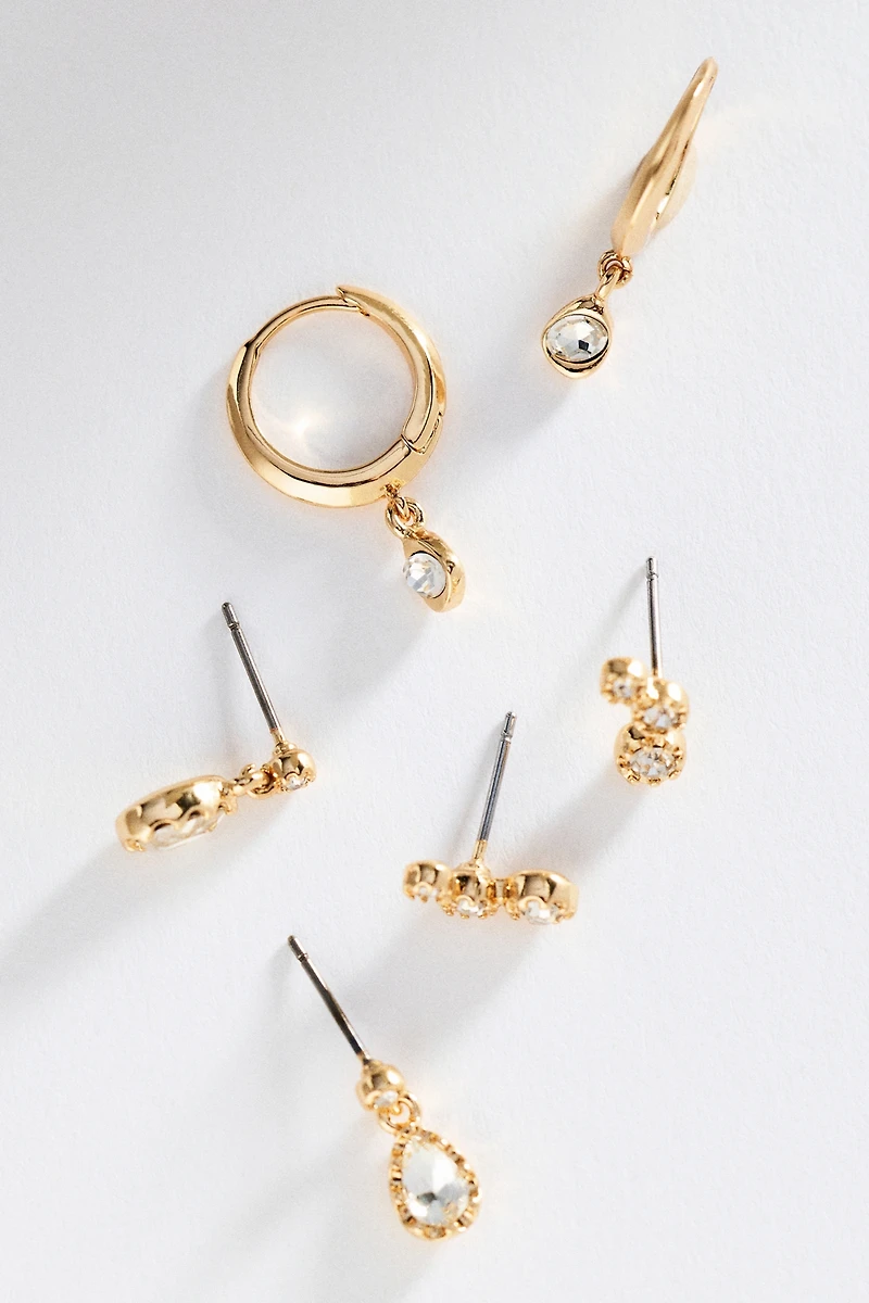 Crystal Post and Hoop Earrings, Set of 3