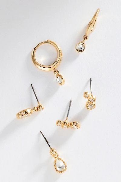 Crystal Post and Hoop Earrings, Set of 3