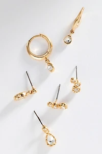 Crystal Post and Hoop Earrings, Set of 3