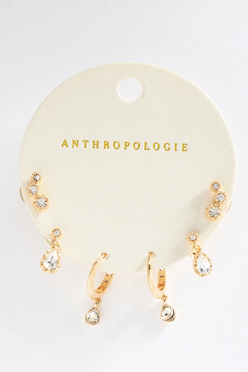 Crystal Post and Hoop Earrings, Set of 3