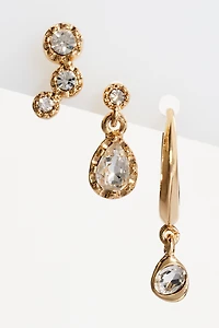 Crystal Post and Hoop Earrings, Set of 3