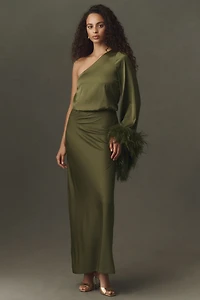 Hutch One-Shoulder Feather Maxi Dress