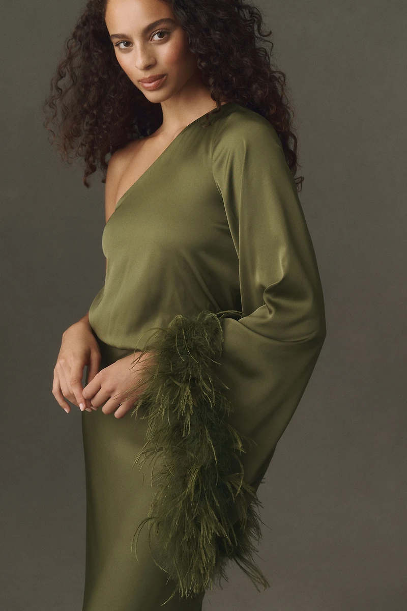 Hutch One-Shoulder Feather Maxi Dress