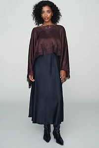 By Anthropologie Satin Lace Poncho