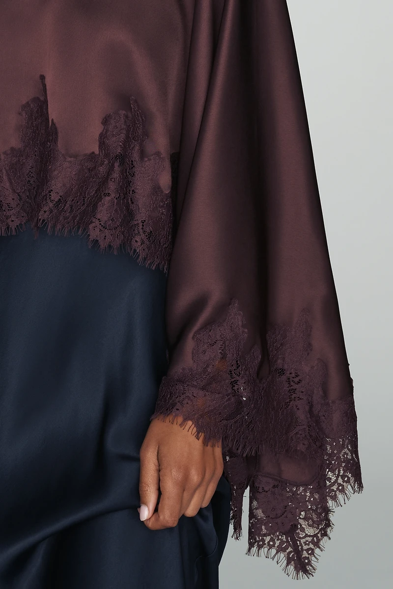 By Anthropologie Satin Lace Poncho