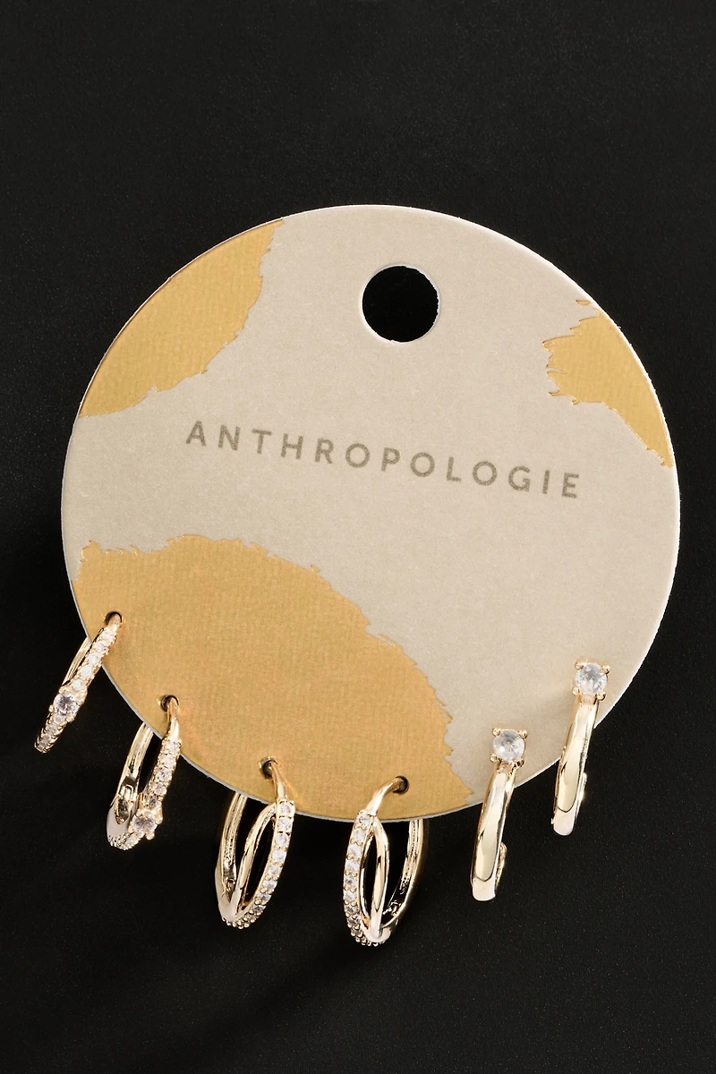 By Anthropologie Demi-Fine Tennis Hoop Earrings, Set of 3