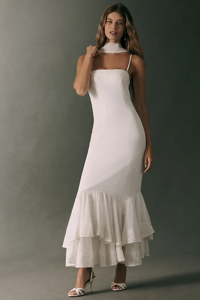 BHLDN Embroidered Strappy Maxi Dress with Scarf