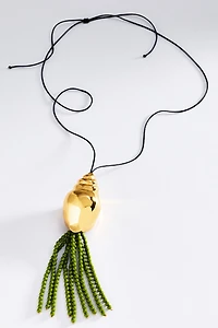 Timeless Pearly Corded Beaded Shell Pendant Necklace