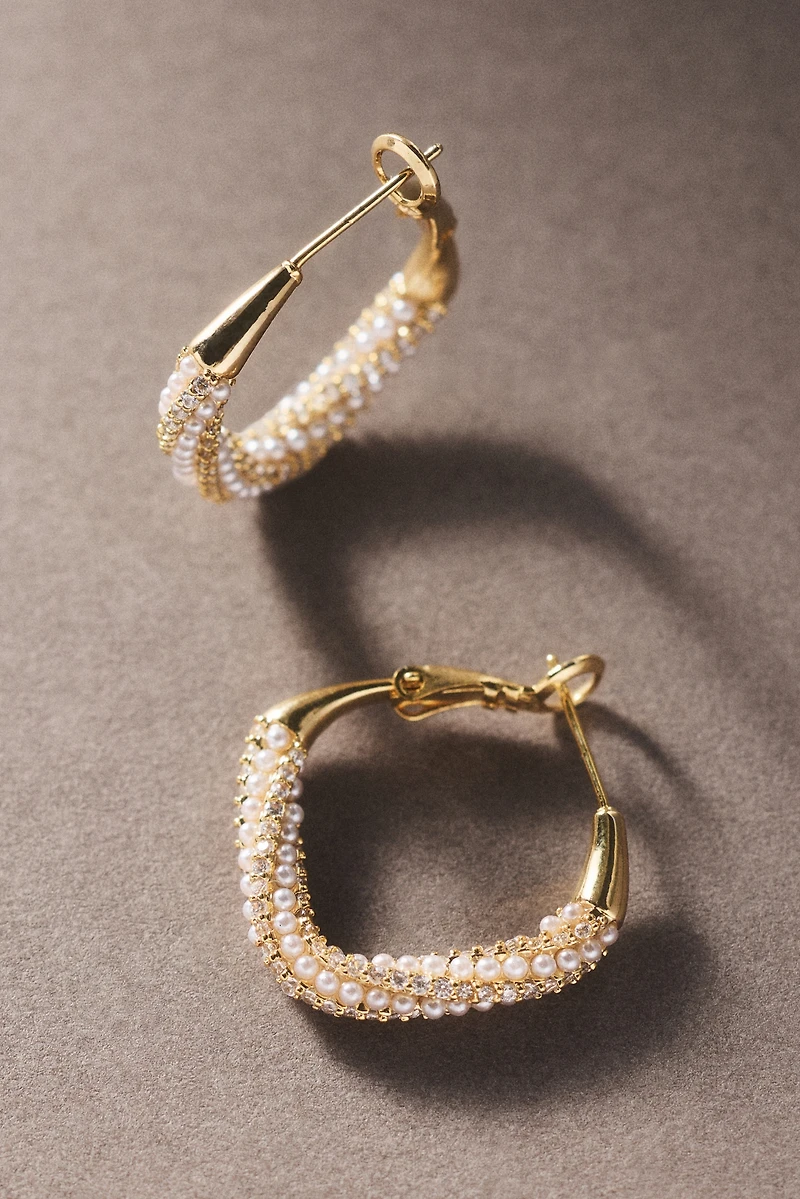 By Anthropologie Pearled Crystal Square Hoop Earrings