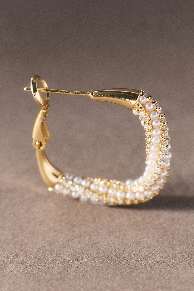 By Anthropologie Pearled Crystal Square Hoop Earrings