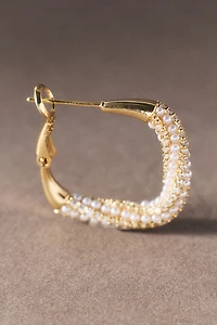 By Anthropologie Pearled Crystal Square Hoop Earrings