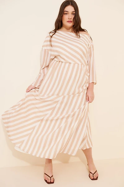 Eloquii One-Shoulder Stripe Asymmetric Midi Dress
