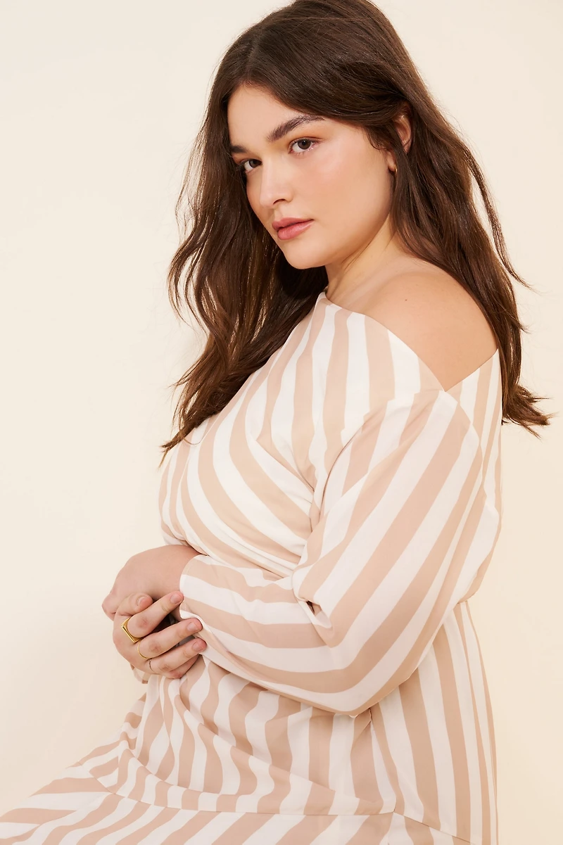 Eloquii One-Shoulder Stripe Asymmetric Midi Dress
