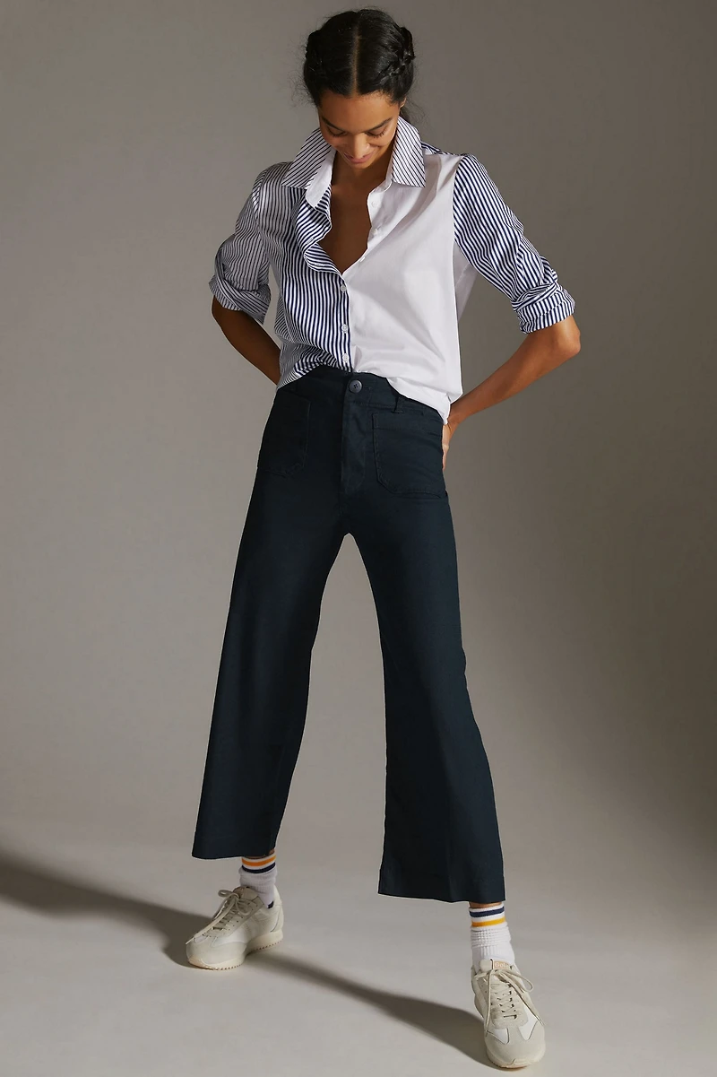 Maeve The Colette Cropped Linen Wide-Leg Pants