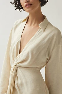 V-Neck Knot Front Midi Dress
