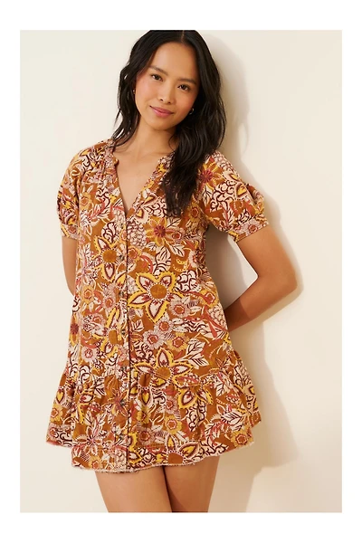 Pilcro Printed Puff-Sleeve Tunic