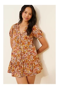 Pilcro Printed Puff-Sleeve Tunic