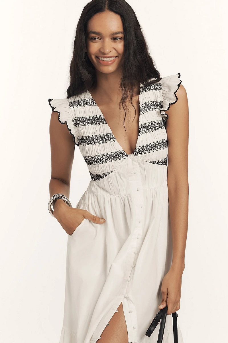 The Peregrine Midi Dress: Embroidered Smocked Edition