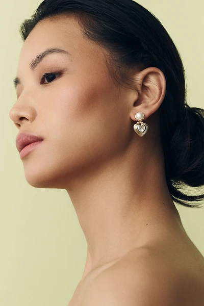 By Anthropologie Pearl Heart Drop Earrings