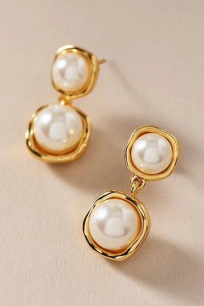 By Anthropologie Pearl Bezel Drop Earrings