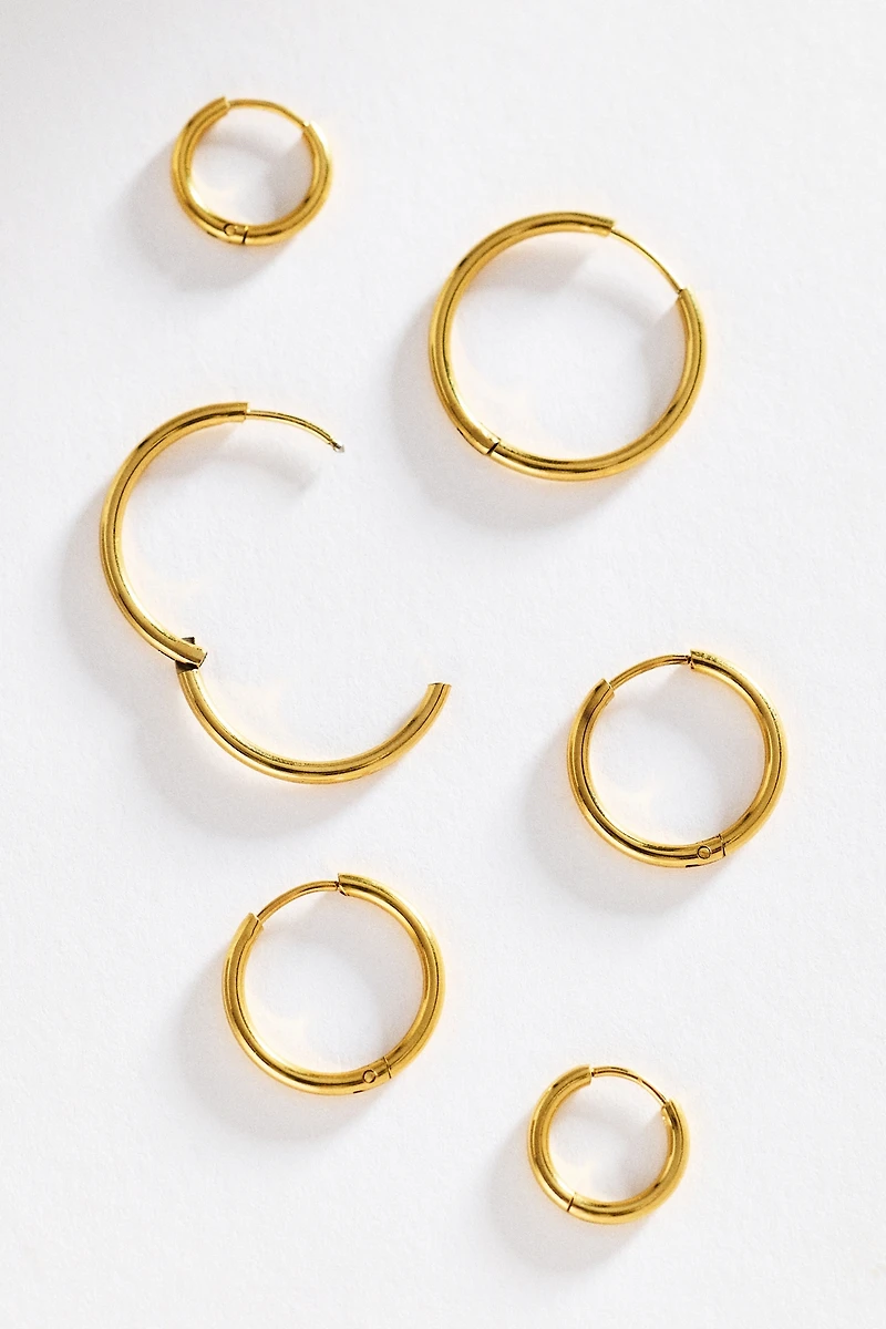 Water-Resistant Hoop Earrings, Set of 3