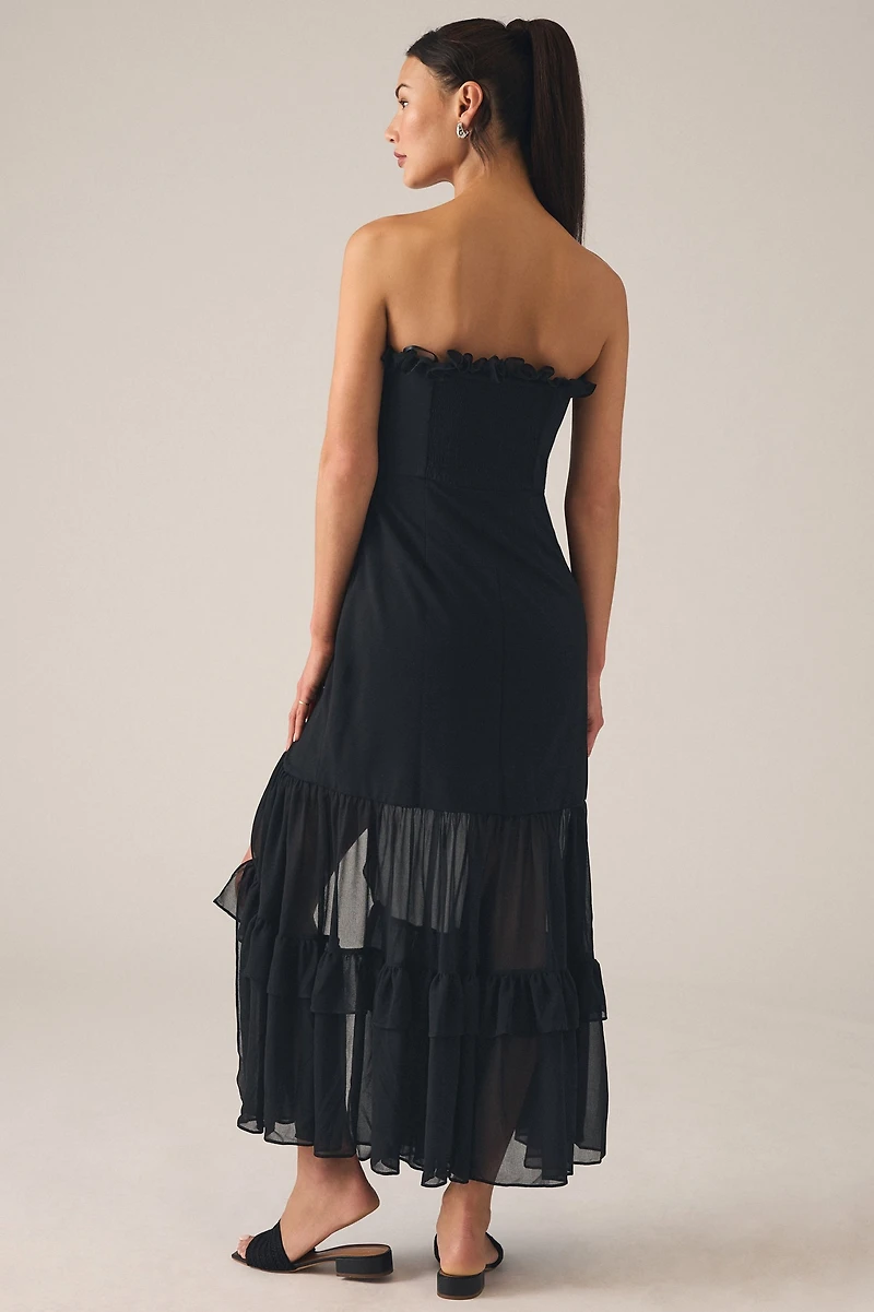 Hutch Strapless Tiered Ruffle Side-Slit Dress