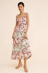 Sleeveless Square-Neck Ruffle Tiered Midi Dress