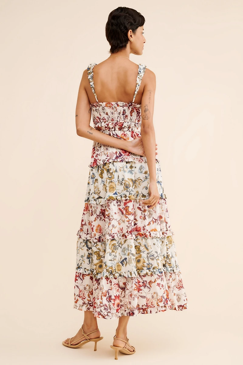 Sleeveless Square-Neck Ruffle Tiered Midi Dress