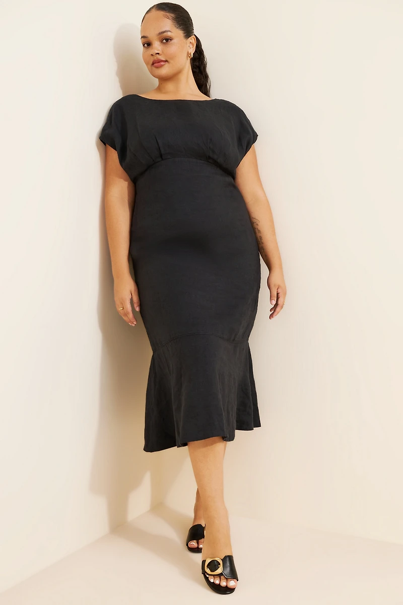 Wrap Back Linen Midi Dress