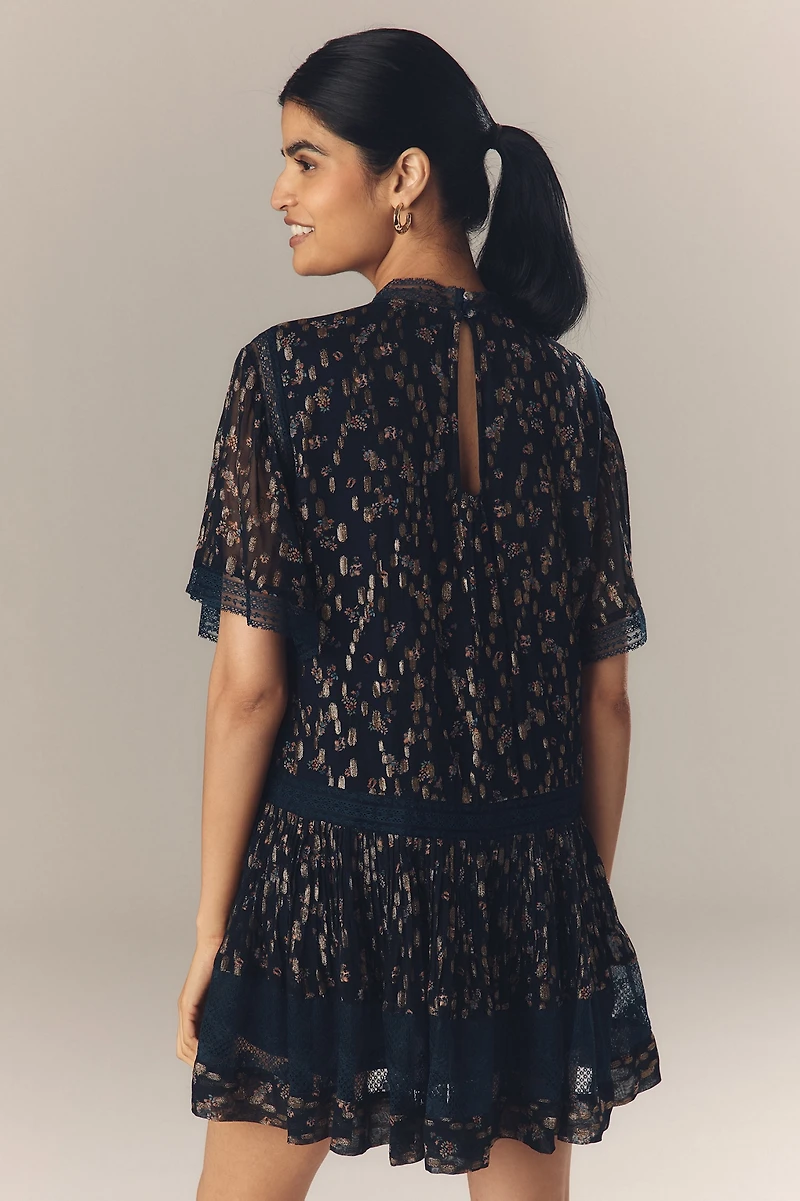 Maeve V-Neck Lurex Tiered Mini Dress