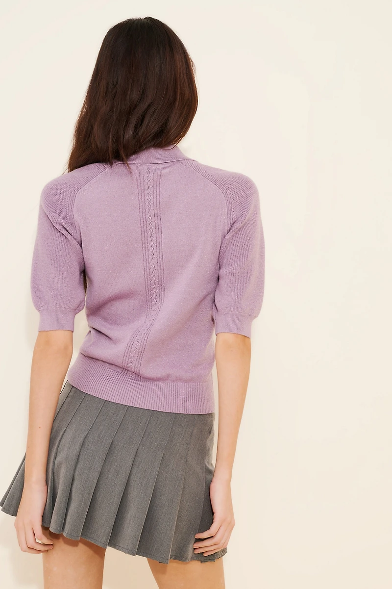 Maeve Short-Sleeve Collared Scoop-Neck Sweater