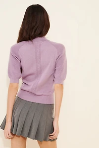 Maeve Short-Sleeve Collared Scoop-Neck Sweater