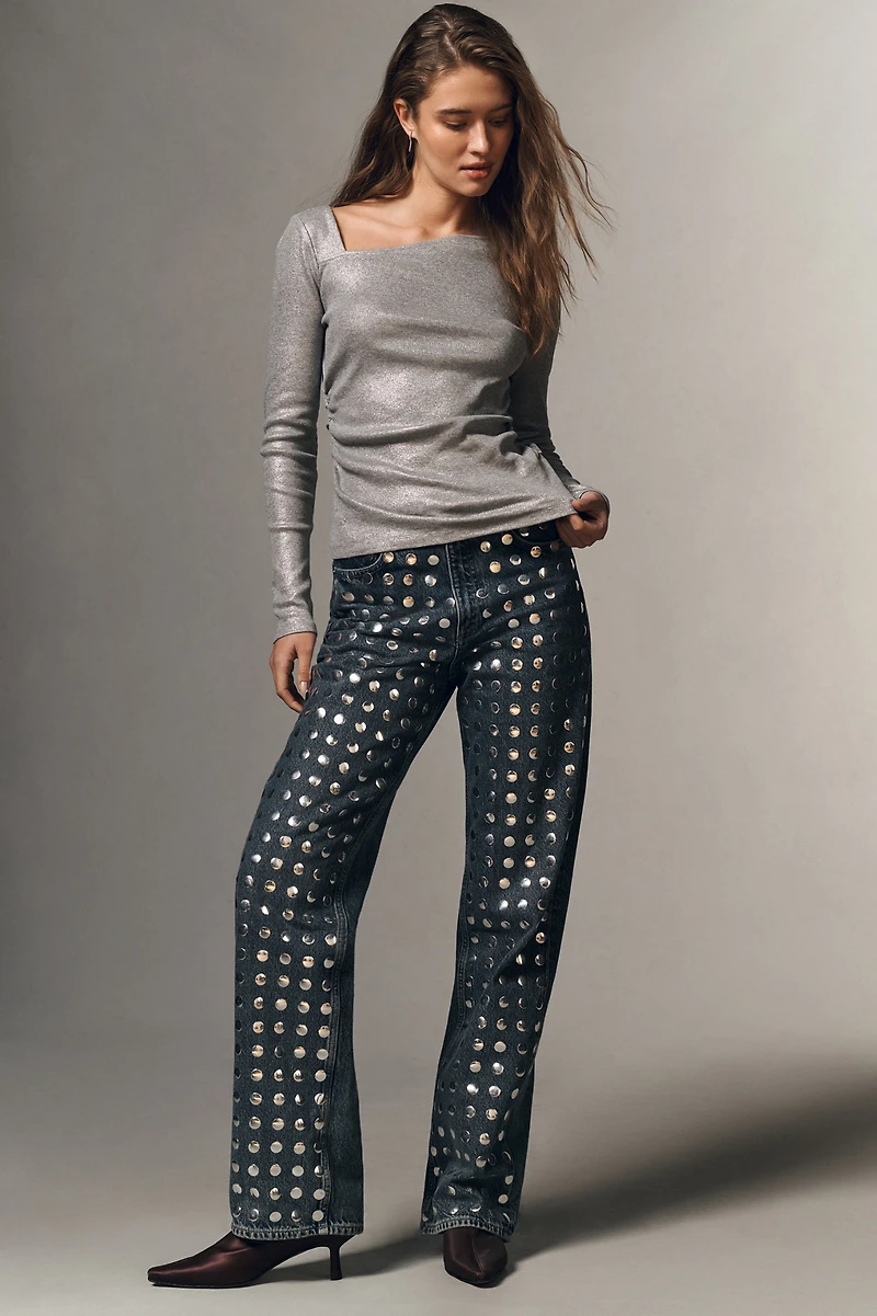 Draped Asymmetric Long-Sleeve Top