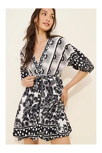 FARM Rio Printed Puff Sleeve Mini Dress