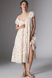 Short-Sleeve Scoop-Neck Midi Dress