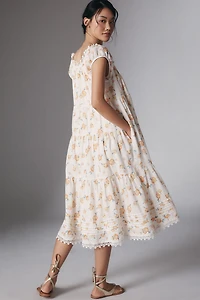 Short-Sleeve Scoop-Neck Midi Dress
