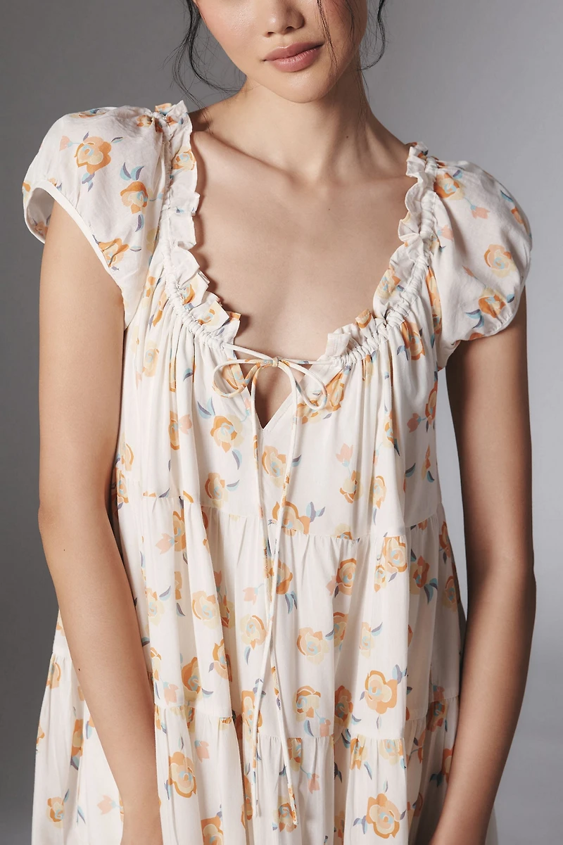 Short-Sleeve Scoop-Neck Midi Dress