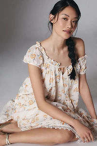 Short-Sleeve Scoop-Neck Midi Dress