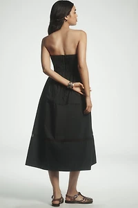 Cotton Poplin Strapless Midi Dress