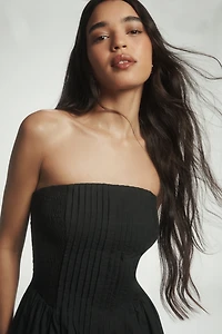 Cotton Poplin Strapless Midi Dress
