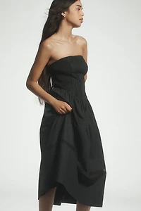 Cotton Poplin Strapless Midi Dress