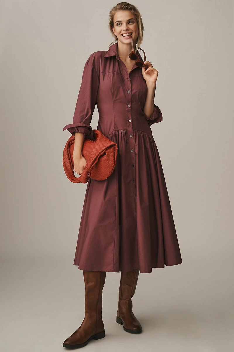Drop-Waist Midi Shirt Dress