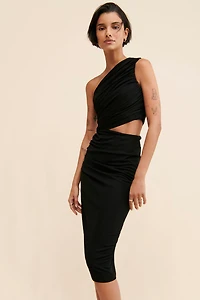 Halston Cassidy Jersey Ruched Midi Dress