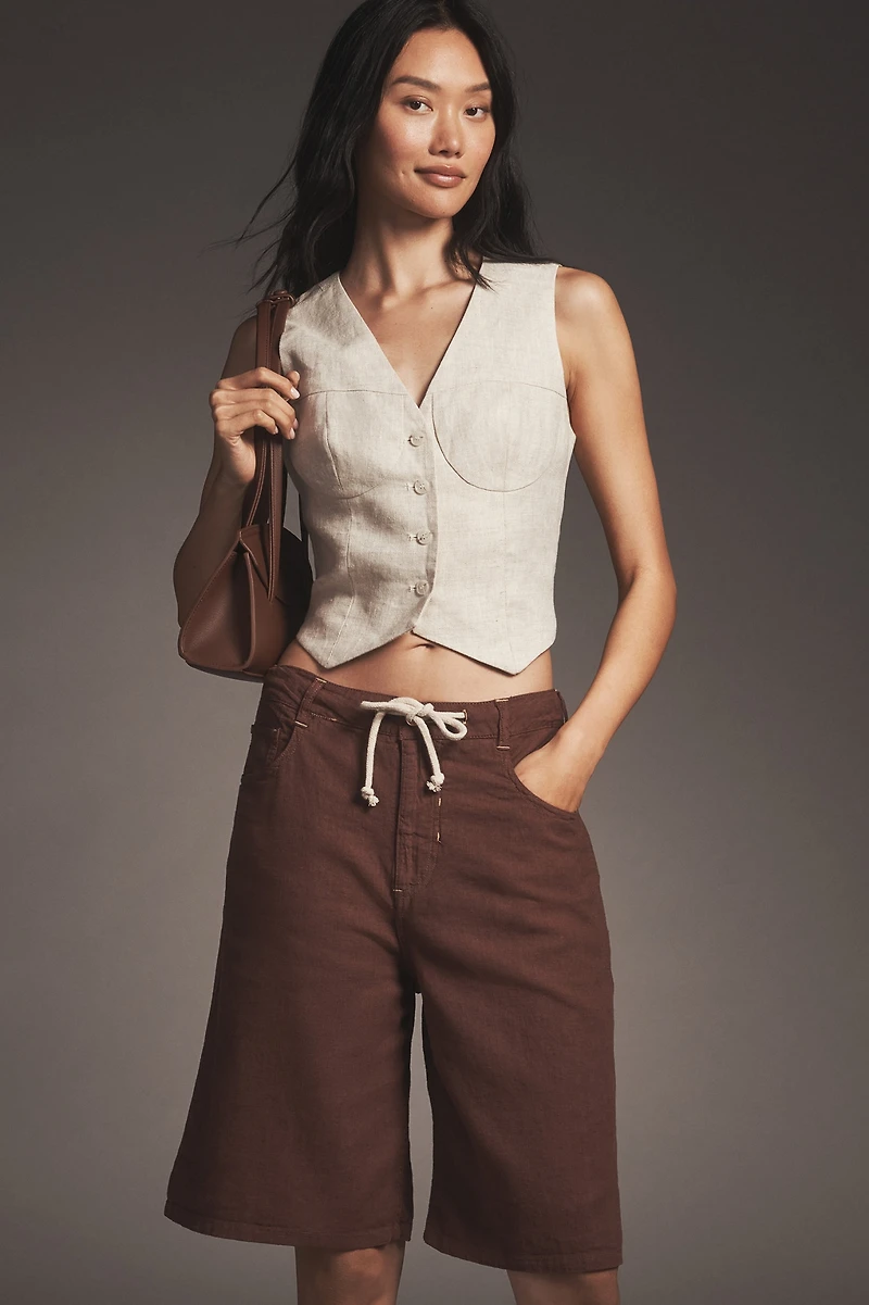Pilcro Linen Blend Drawstring Bermuda Shorts
