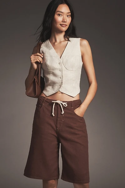 Pilcro Linen Blend Drawstring Bermuda Shorts