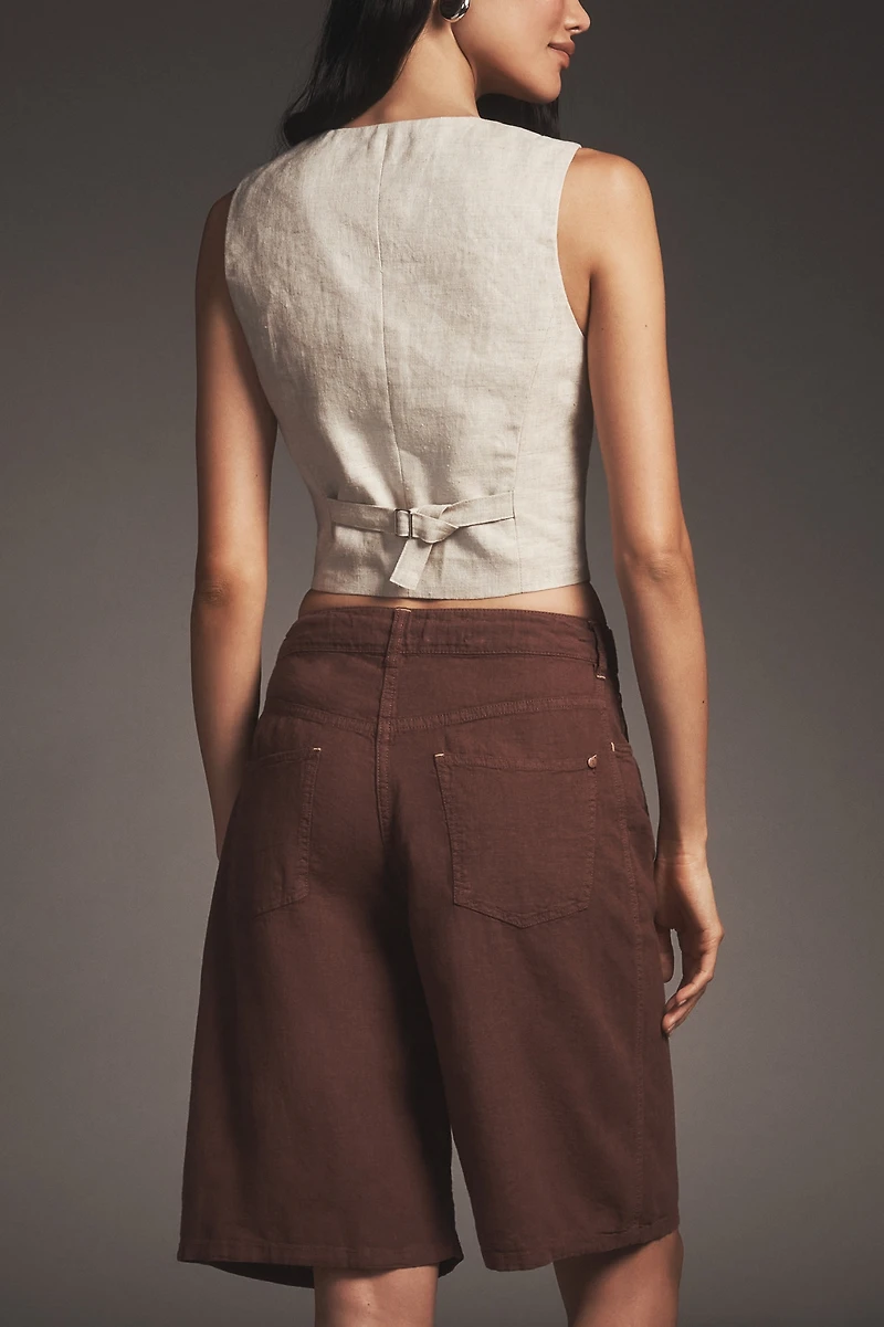 Pilcro Linen Blend Drawstring Bermuda Shorts